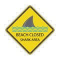 Danger Shark Zone. Beware of Sharks. Yellow Square Warning Sign. Dangerous Sea Life. Swim at Own Risk