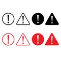 Danger sicon vector set. Caution illustration sign collection. error sign. Royalty Free Stock Photo