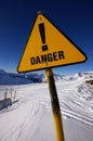 Danger sign in alps avalanche area