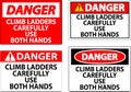 Danger Sign, Climb Ladders Slowly and Use Both Hands