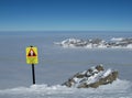 Danger sign crevasses on the Titlis