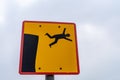 Danger sign for falling off cliffs, Westfjords, Iceland at Latrabjarg bird cliffs Royalty Free Stock Photo