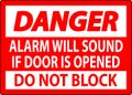 Danger Sign, Fire Door Alarm Will Sound If Door Is Opened Do Not Block