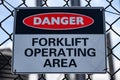 Danger sign Forklift operating area Royalty Free Stock Photo