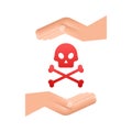Danger sign in hands on white backdrop. Vector illustration. Royalty Free Stock Photo