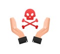 Danger sign in hands on white backdrop. Vector illustration. Royalty Free Stock Photo