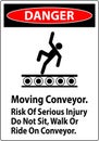 Danger Sign Moving Conveyor, Risk Of Serious Injury Do Not Sit Walk Or Ride On Conveyor