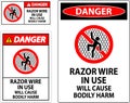 Danger Sign Razor Wire In Use Will Cause Bodily Harm