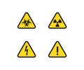 Danger sign set. Hazard, toxic, electric triangle symbol. Risk icon in vector flat Royalty Free Stock Photo