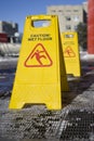 Danger sign in a shopping mall . vertical shot , close up Royalty Free Stock Photo