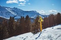 Danger sign on side of the mountain ski track in mountains Royalty Free Stock Photo