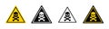 Danger sign with skull. Warning icon of poison, toxic, chemical and electricity. Danger triangle - symbol of death. Outline sign