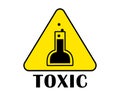 Danger sign. Toxic substance in flask. Bubbles. Warning Triangular yellow symbol. Black icon. Dangerous Liquid in bottle
