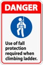 Danger Sign, Use Of Fall Protection Required When Climbing Ladder Royalty Free Stock Photo