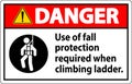 Danger Sign, Use Of Fall Protection Required When Climbing Ladder Royalty Free Stock Photo