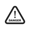 Danger sign vector icon. Attention caution illustration. Business concept simple flat pictogram on white background. Royalty Free Stock Photo