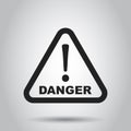 Danger sign vector icon. Attention caution illustration. Business concept simple flat pictogram. Royalty Free Stock Photo