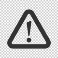 Danger sign vector icon. Attention caution illustration. Business concept simple flat pictogram on isolated transparent Royalty Free Stock Photo