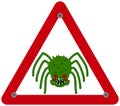 Danger sign with very scary green spider Royalty Free Stock Photo