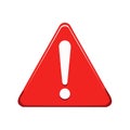 Danger sign warning of hazards featuring a bold exclamation point; Red glossy triangular alert symbol for cautionary Royalty Free Stock Photo