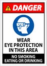 Danger Sign Wear Eye Protection In This Area, No Smoking Eating Or Drinking Royalty Free Stock Photo