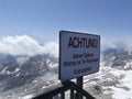 Danger sign at Zugspitze mountain, Bavaria, Germany