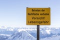 Danger sign at Zugspitze mountain, Bavaria, Germany