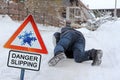 Danger Slipping - Accident danger in winter