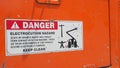 Danger sticker sign and symbol on electrocution hazard machine