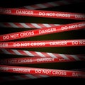 Danger Tape Vector. Red And White Lines. Do Not Cross, Danger, Do Not Enter, Caution. Dark Background