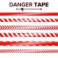 Danger Tape Vector. Red And White. Warning Tape Strips. Realistic Plastic Police Danger Tapes Set Illustration