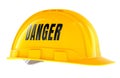 DANGER text on the yellow hard hat construction. 3D rendering Royalty Free Stock Photo