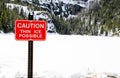 Danger thin ice sign with snowy lake Royalty Free Stock Photo