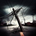 danger to people broken street wire due to high winds or lightning strike power line breakage Royalty Free Stock Photo