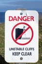 Danger unstable cliffs keep clear sign Royalty Free Stock Photo