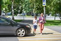 Danger of using smartphone by pedestrians on road Royalty Free Stock Photo