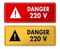 Danger 220V warning panels in French translation Royalty Free Stock Photo