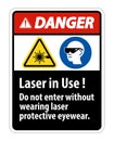 Danger Warning PPE Safety Label,Laser In Use Do Not Enter Without Wearing Laser Protective Eyewear Royalty Free Stock Photo