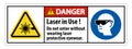 Danger Warning PPE Safety Label,Laser In Use Do Not Enter Without Wearing Laser Protective Eyewear Royalty Free Stock Photo