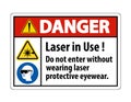 Danger Warning PPE Safety Label,Laser In Use Do Not Enter Without Wearing Laser Protective Eyewear Royalty Free Stock Photo