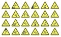 Danger warning signs. Triangular yellow signs. Different types of danger Royalty Free Stock Photo