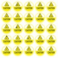 Danger warning signs. Triangular yellow signs. Different types of danger Royalty Free Stock Photo