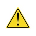 Danger warning yellow triangle sign - black silhouette exclamation mark symbol hazard label. Isolated on white background Royalty Free Stock Photo