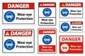 Danger Wear eye protection on white background