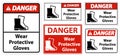 Danger Wear protective footwear sign on transparent background