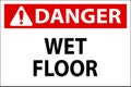 Danger Wet Floor Label Sign On White Background