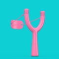 Danger Wooden Pink Slingshot Toy Weapon in Duotone Style. 3d Rendering Royalty Free Stock Photo