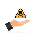 Danger yellow icon in hand vector signs. Radiation sign, Biohazard sign. Vector illustration