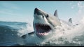 Danger zone. Dangerous waters. A huge white shark jumping out of water. Royalty Free Stock Photo