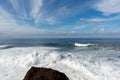 Dangerious ocean stormy waves hits black lava rocks by Faro de las Hoyas, La Palma island, Canary, Spain Royalty Free Stock Photo